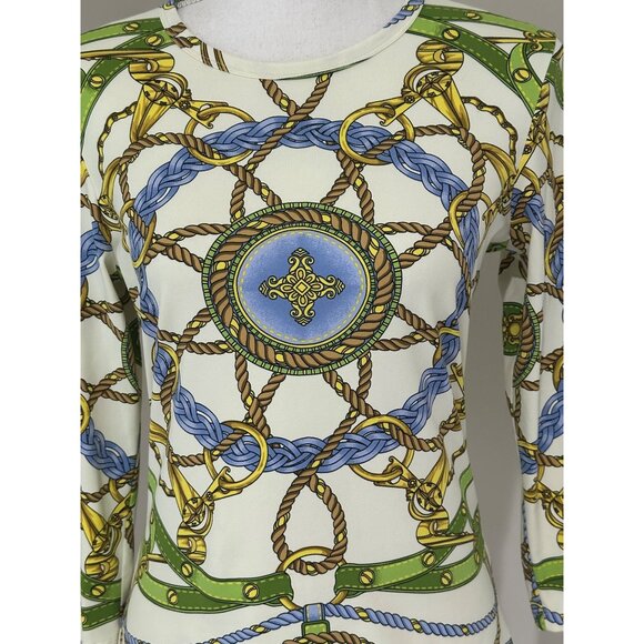J.McLaughlin Top Size Small Catalina Chain Rope Print 3/4 Sleeve - Picture 3 of 11